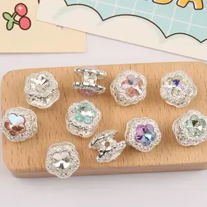 Elegant Flower Shape Alloy Rhinestone Effect Fancy Bead 16mm Set of 4 Mixed Color