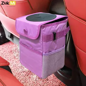Car Trash Can with Lid and Storage Pockets, Zukmi Car Organizer, Waterproof Car Garbage Can, Multipurpose Trash Bin for Car, Car Organization Supplies