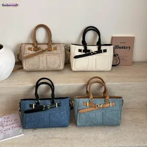 2026 New Women’s Denim-Nylon Crossbody Bag, Casual Splicing Design, Large Capacity Korean Trend Square-Shape Lightweight Tote, for Travel, Daily Use, Handbags For Women, Purses For Women 2026