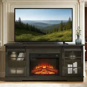 Eyisean 59" Electric Fireplace TV Stand with 23" Fireplace Insert, TV Media Stand with Glass Sliding Door, Modern Entertainment Console with Storage Space, TV Media Console for Living Room, Bedroom
