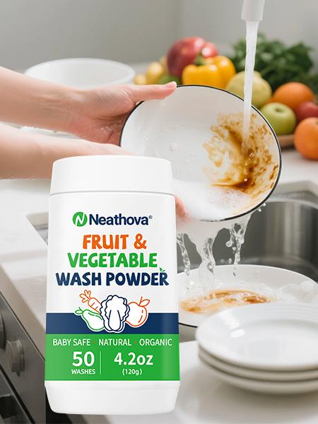 Fruit & Veggie Wash Powder, Natural Organic Produce Cleaner for Pesticides & Wax Removal, Baby Safe Eat Cleaner for Fruits & Vegetables, 50 Washes, 4.2oz (120g)