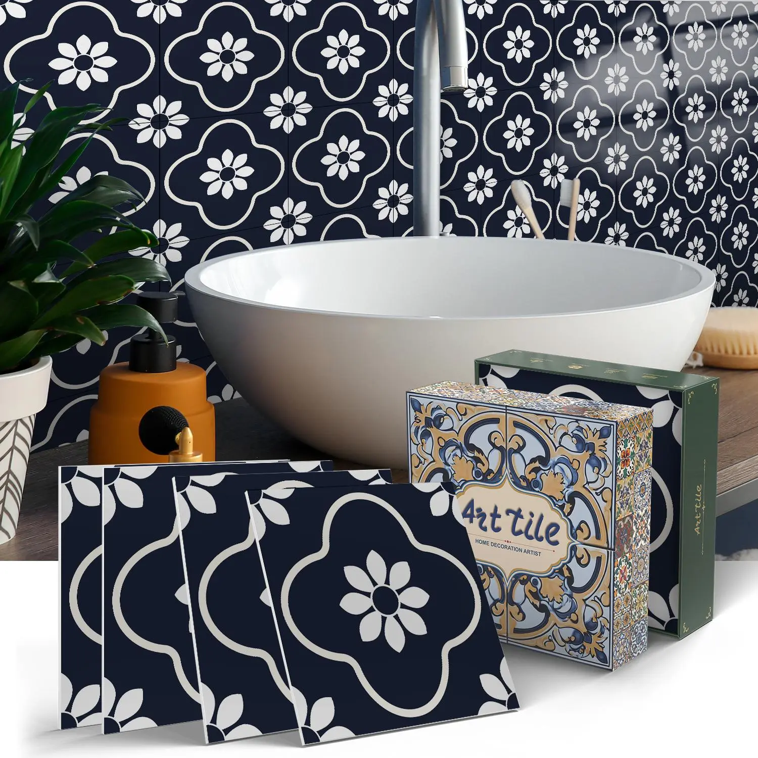 12/24 Pieces Retro and Tile Wall Stickers, Peelable Waterproof Vinyl Stickers for Home Decoration, Artistic Design Patterns for Living Rooms, Kitchens, Bathrooms, and Bedrooms, Self Adhesive Tiles
