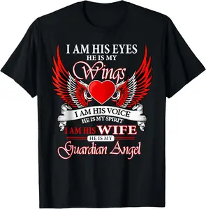 100% Cotton My Husband is My Guardian Angel In Heaven Memory Memorial T-Shirt