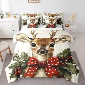 Feelyou Ultra Soft Animal Theme 7-Piece Christmas Reindeer Comforter Set, Multi-Size Bedding in a Bag with Comforter, Sheets, Pillowcases and Shams