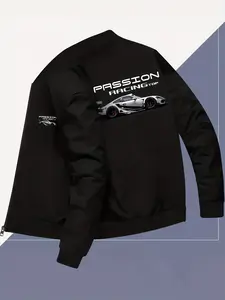 Men's Car Theme Full Zip Jacket, Racing Car Print, Casual Outdoor Winter Spring Fall Coat, Hiking Fitness Driving, Design