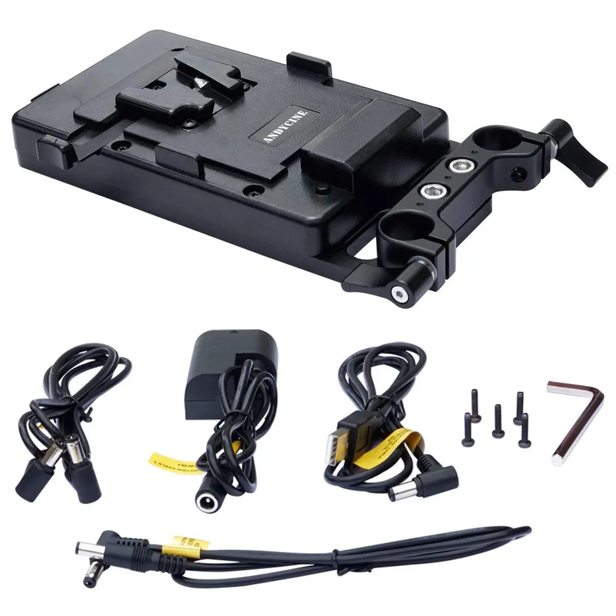 AndyCine Durable Multi-Output V-Mount Battery Plate, with Rod Mount and Cheese Plate, for Monitors, DSLR Cameras and Audio-Video Accessories