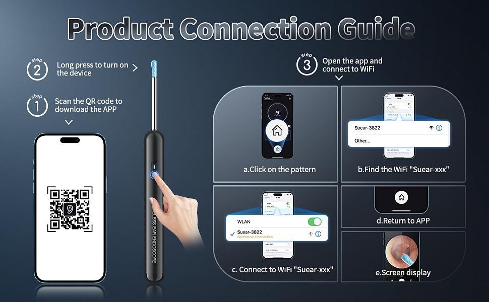 Wax Removal, Cleaner with Camera and Light, FSA - HSA Eligible, Wax Removal Tool Camera with 1080P, Cleaning Kit with 6 Spoons, Otoscope for iOS & Android (Black)