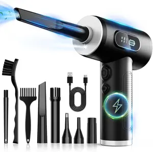 Compressed Air Duster 3 Gear Adjustable 100000RPM Electric Air Blower LED Light Rechargeable Cordless Keyboard Cleaner PC Electronics Cleaning Tool Reusable High Speed Motor Multi Use