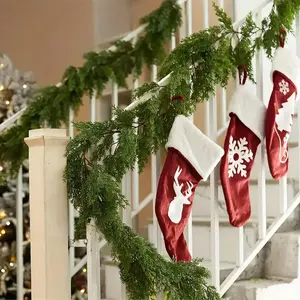 Boho Style Artificial Cedar Garland, Deep Pine & Cypress Leaves, Plastic Material, Unlit Design, Perfect for Home Decor & Weddings