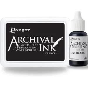 Archival Ink Pad and Reinker Bundle – Jet Black – Permanent, Waterproof, Acid-Free Ink Pad with 0.5oz Reinker – Ideal for Stamping, Scrapbooking, and Mixed Media