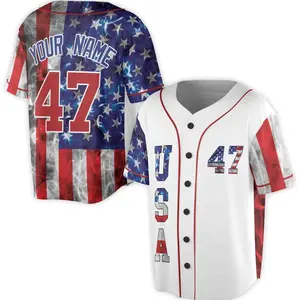 Customize Name Number Smoke Blue Red American Flag Adult, Youths and Kids Baseball Jersey R4A