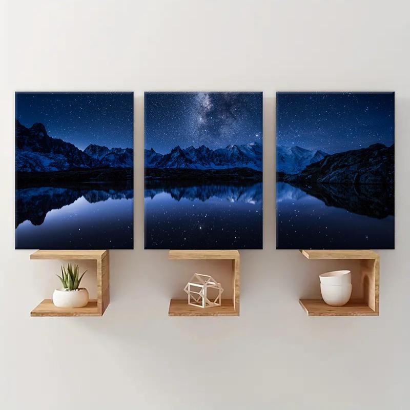 Starry Sky Pattern Wooden Framed Canvas Painting, 3 Counts Modern Art Wall Decor, Wall Art for Home Living Room Bedroom Office