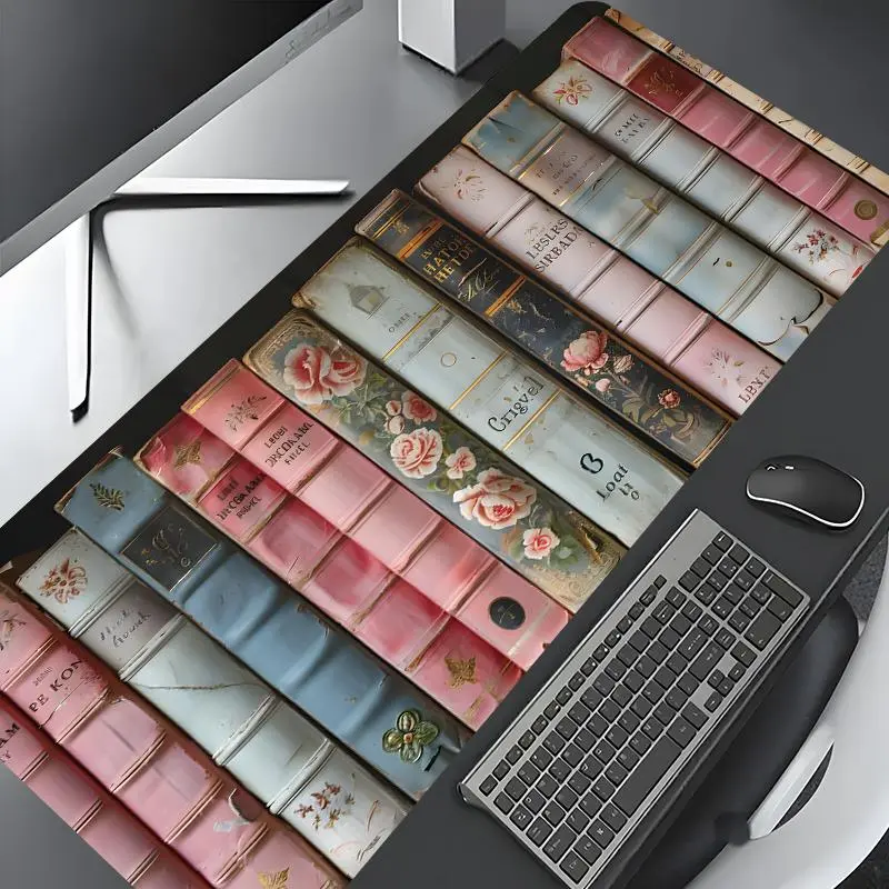 Retro Bookshelf Design Extra Large Gaming,Aesthetic Desktop Decoration Protection Pad,Washable Rubber Pad Non-Slip Lock Edge Multi-Size Mouse Pad Suitable For Home Office,Office Desk Accessory,Office Desk Accessories,Gift for Family and friends