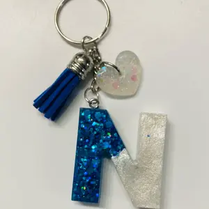 Letter “N” Resin Glitter Keychain.