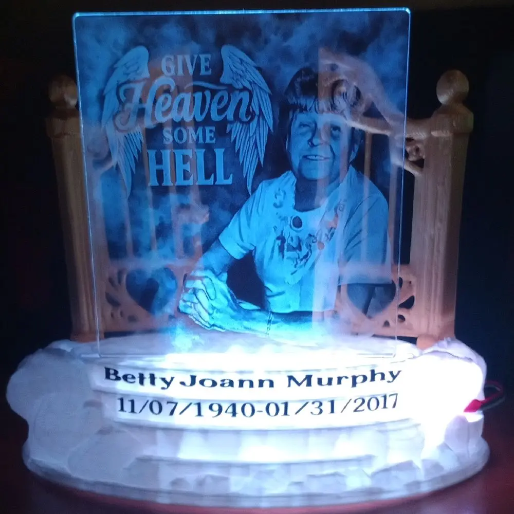Heaven's Gate Eternal Glow Memorial Light with Personalized Photo and Date Engraving.