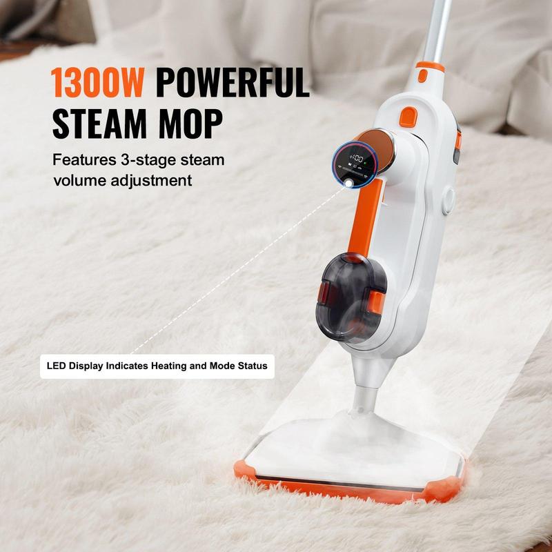 VEVOR Steam Mop Sweeper, 8-in-1 Hard Wood Floor Cleaner with 7 Replaceable Brush Heads, for Various Hard Floors, Like Ceramic, Granite, Marble, Linoleum, Natural Floor Mop with 2 pcs Machine