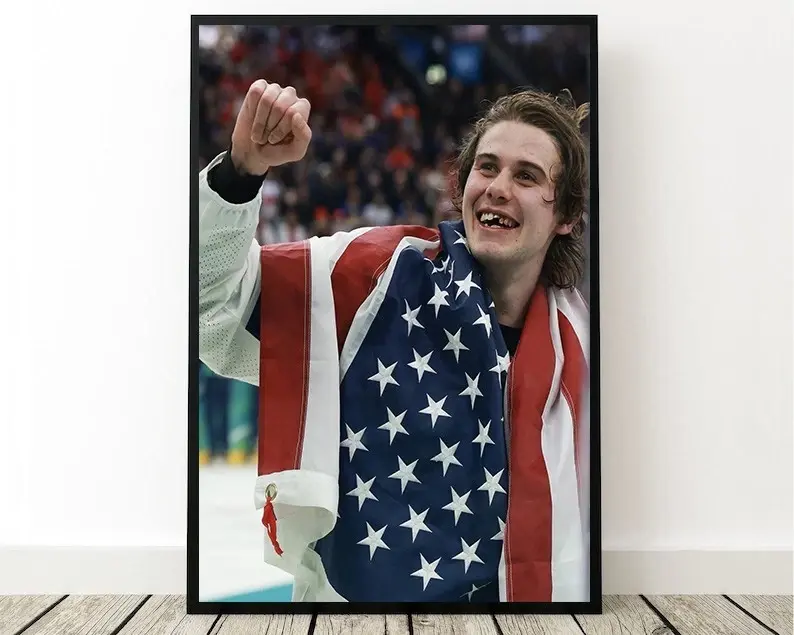 Jack Hughes Team USA Hockey Poster, Celebration USA Wall Art Decor