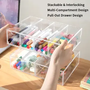 Acrylic Storage Box with Drawers, Home Organizer Storage, 8 Drawer/4 Drawer Stackable, Multilayer Storage, Transparent Cosmetic Organizer, Clear Storage Box, Desk Organization for Office Art Supplies Handmade Jewelry, Clear Storage Bins