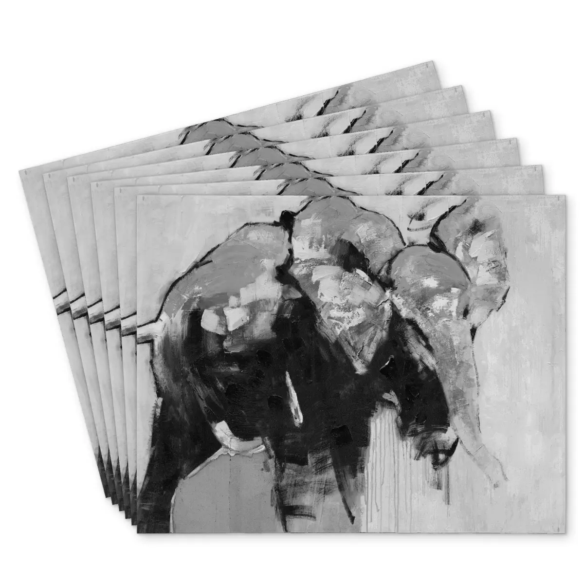 360 Stand 6-Piece Modern Monochrome Abstract Polyester Rectangular Elephant Placemats & Coasters Set, 14x18 in, Animals-Themed, Symbolizes Strength and Wisdom, Stylish Kitchen Tableware Home Decor, Bohemian Placemats & Coasters, Casual Placemats & Coaster