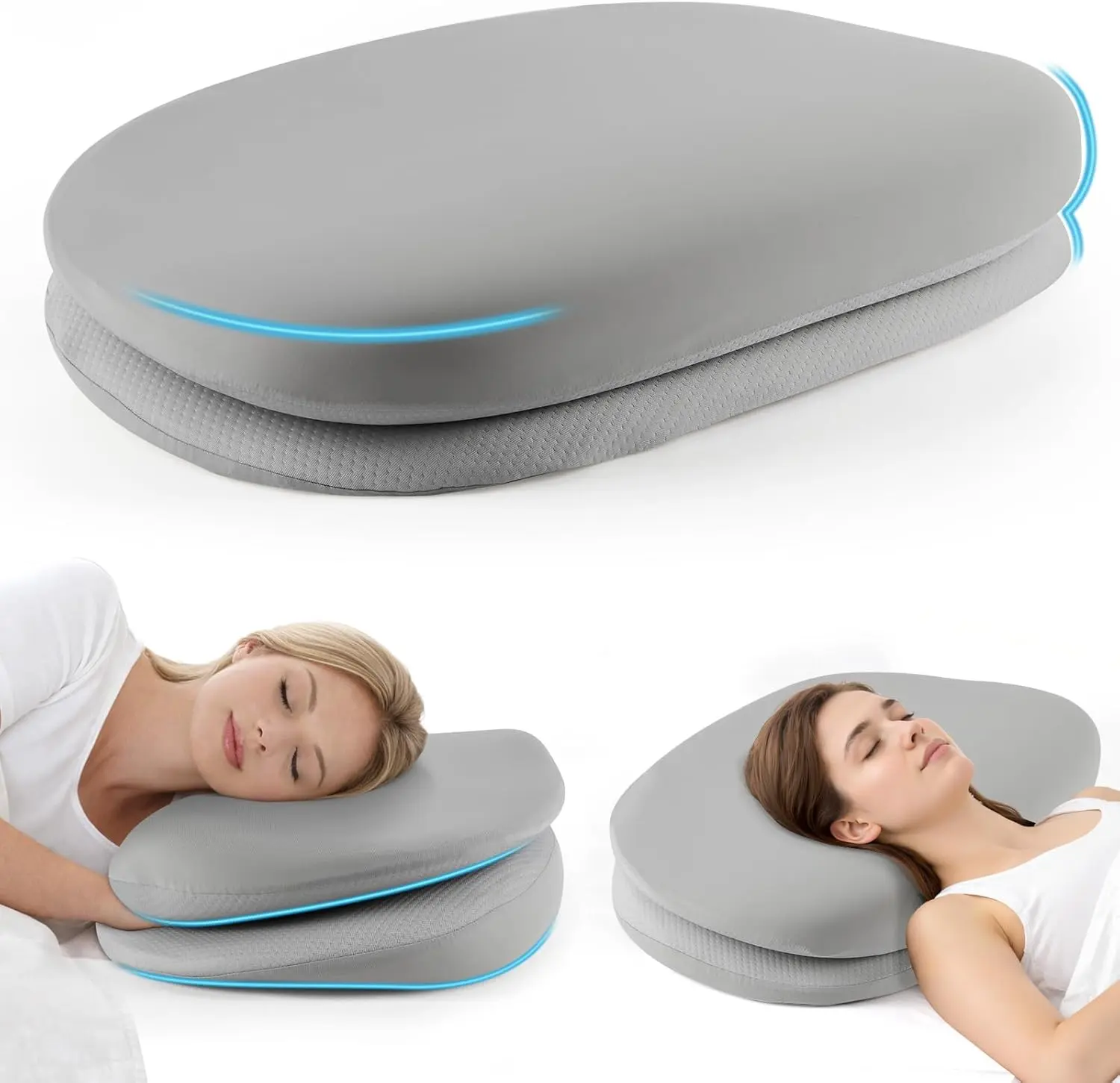 Cervical Neck Pillow for Side Sleepers, Double-Layer Soft & Firm Ergonomic Pillow with Cooling Memory Foam Contour for Neck Pain Relief & Orthopedic Support, Contoured Memory Foam, Memory Foam Cushioning