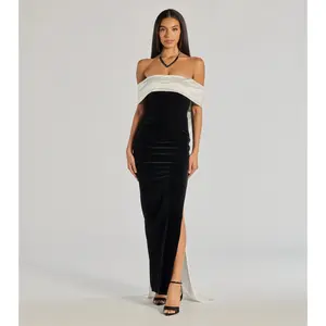 Verona Off-The-Shoulder Bow Back Velvet Formal Dress