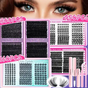 800/450/160PCS Extra-Large Volume False Eyelash Set, featuring fluffy, natural and thick styles with multiple options, comes with glue and application tools, easy to apply and beginner-friendly, suitable for home DIY, parties, travels, weddings and daily
