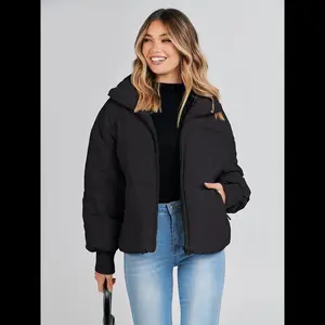 Women’s winter long-sleeve zip puffer jacket with pockets, baggy short down coat — winter fashion trend #TikTok #Valentine’s Day