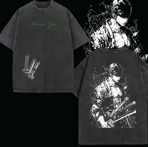 Roronoa Zoro T-Shirt, One Piecee Anime Tee, Three Sword Style Shirt, Santoryu Graphic Top, Vintage Washed Streetwear, Green Aesthetic Design, Wano Arc Zoro Tee, Oversized Unisex Outfit, Shonen Spirit Collection vintage style top