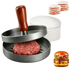 Burger Meat Press with 100 Oil Papers,Non-stick Stainless Steel Burger Press with Handle,Burger Meat Patty Maker for Kitchen, Grill, Barbecue