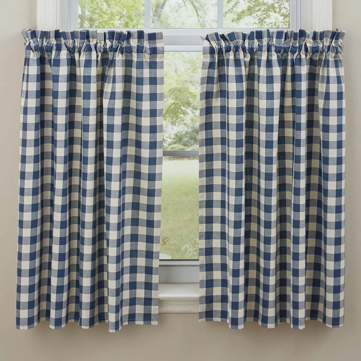 Gingham Country Blue Check Tier Finished Curtains, 100% Cotton Home Decoration Curtains, Window Covers for Household Textiles, Finished Curtain