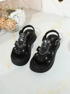 Summer New Fashion Skull Head Thick Sole Sandals for Women, Retro Vintage Casual Platform Roman Sandals, Stylish and Versatile
