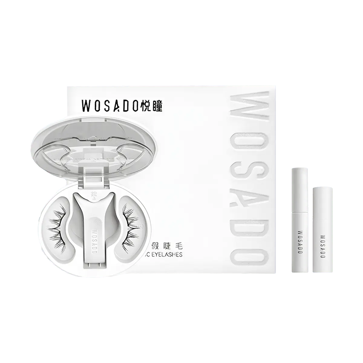 WOSADO Magnetic False Eyelashes Soft Magnetic Glam Series Long-Lasting Realistic #FeatherBlack with Eyelash Gel and Cleaning Solution Included