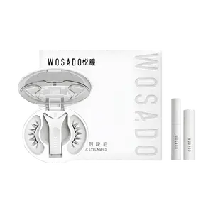 WOSADO Magnetic False Eyelashes Soft Magnetic Glam Series Long-Lasting Realistic #FeatherBlack with Eyelash Gel and Cleaning Solution Included