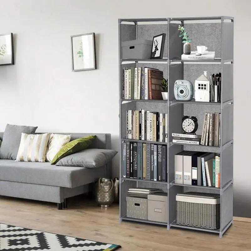Freestanding Simple Bookshelf - 10 Compartments, Detachable Book Rack, Indoor Home Furniture Shelves for Bedroom with Bedroom Storage for Home Library Use Book Display Stand