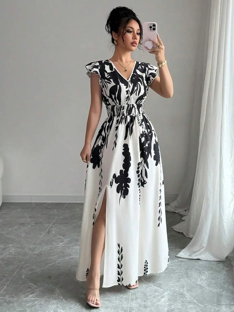 Women's Butterfly Sleeve Floral Print Maxi Dress Hawaiian Style Vacation Beach