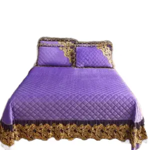 Purple 3-Piece Bedsheets Set with Embroidered Quilted Design and Decorative Trim