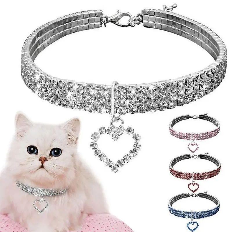 Rhinestone Decorated Pet Collar, 1 Piece Adjustable Pet Collar with Heart Pendant, Suitable for Small, Medium, and Large Dogs and Cats Pet Accessories