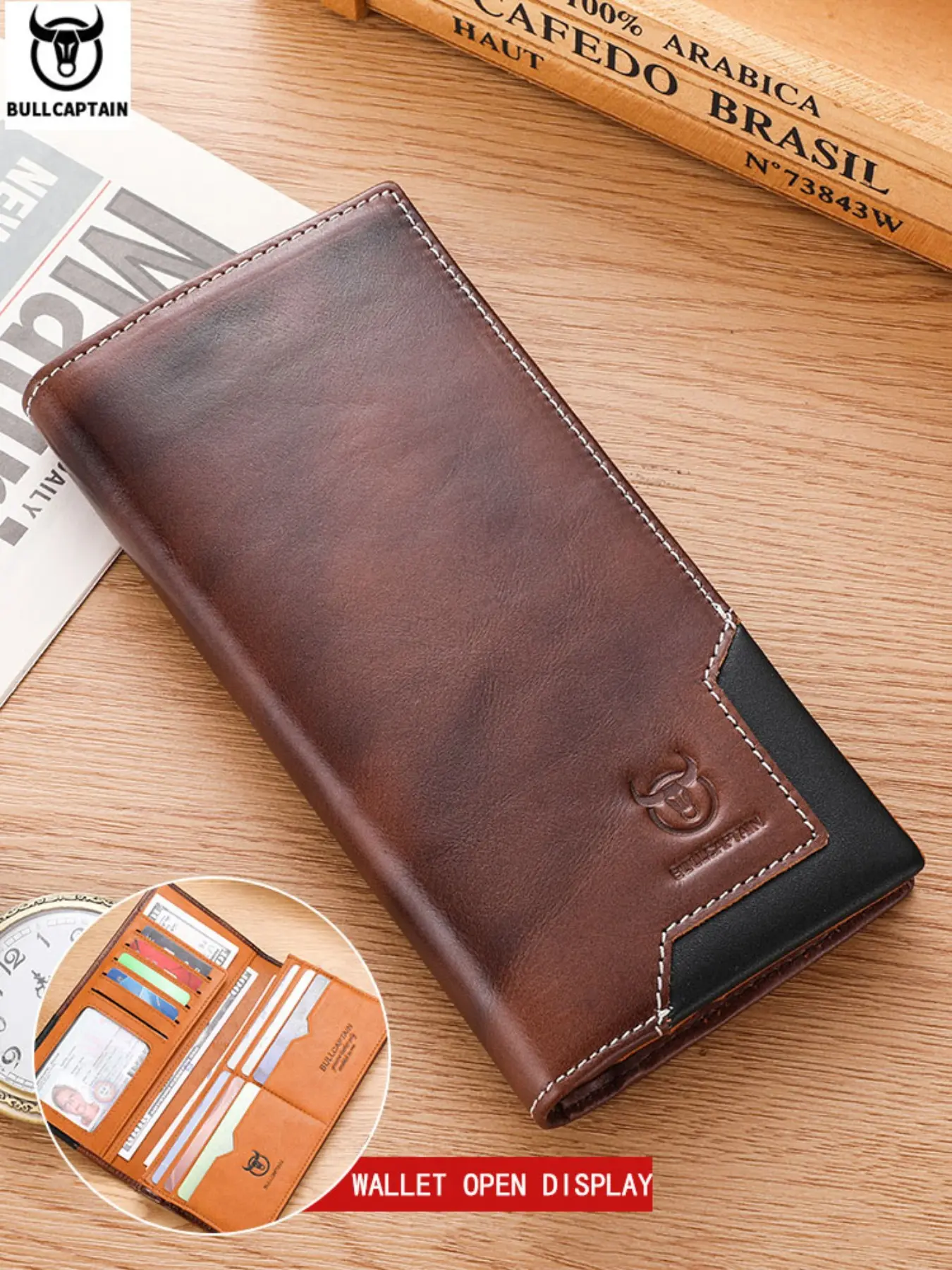 Leather Men's Wallet with Vintage Style, Long Wallet Design, High-Quality Top Layer Cowhide, Large Capacity Coin Pocket for Daily Use, Vintage Wallets