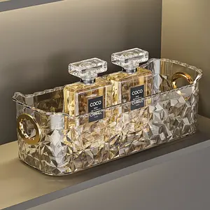 Luxury Crystal Clear Makeup Organizer, Plastic Cosmetic Storage Box, Freestanding Display Case, Lightweight, No Electricity Needed, for Bathroom, Vanity, Desk, Dorm