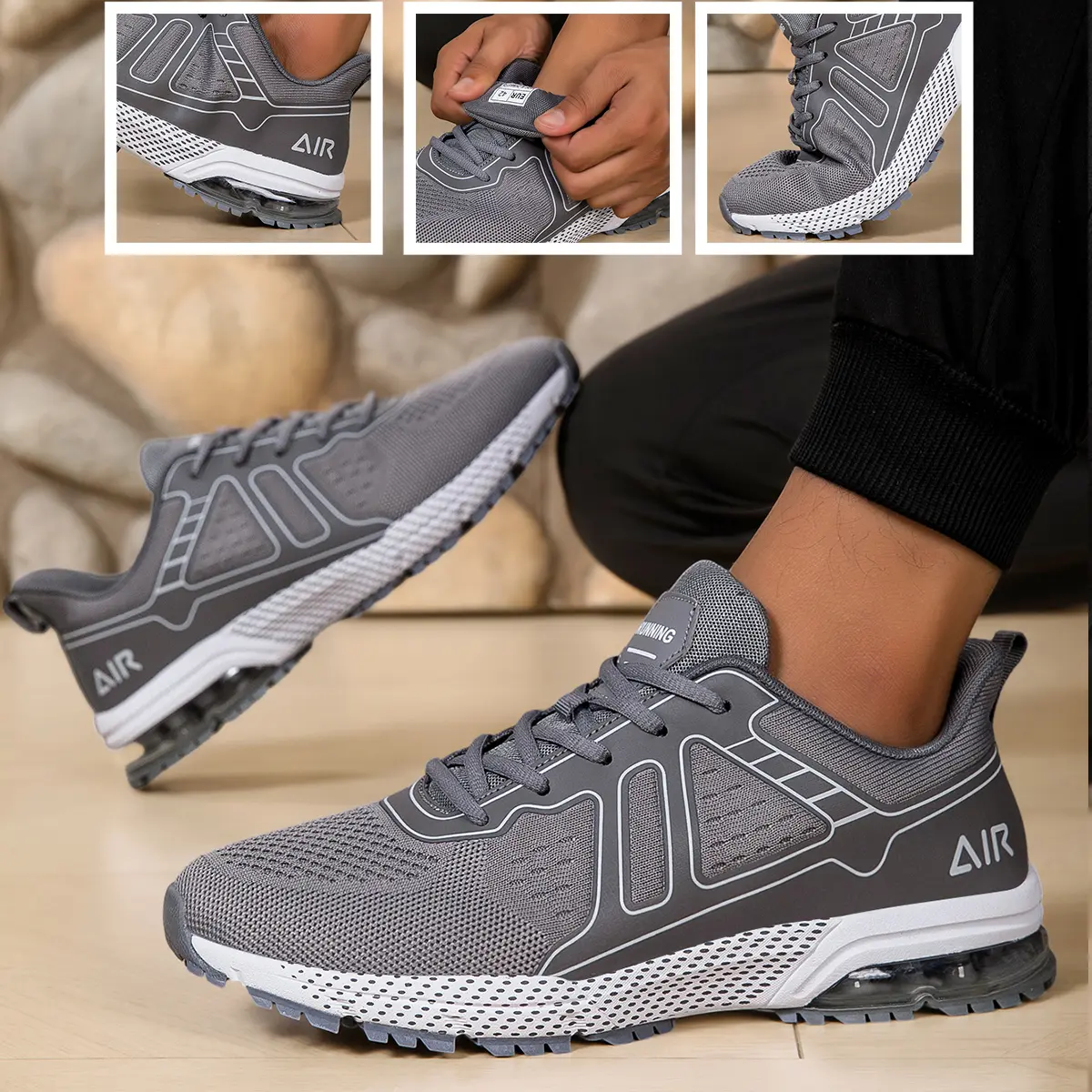 Bemiro Men's Running Shoes, with Air Cushion in the Heel, Running Tennis Shoes, Lightweight Sports and Fitness Running Shoes, Men's Outdoor Tennis Shoes, Casual and Trendy