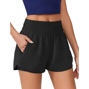 Women's 2 in 1 Running Shorts High Waist Athletic Workout Short Quick Dry Anti-Chafe Liner Short with Zipper Pockets