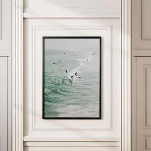 Minimalist Surfer Ocean Poster Aerial Beach Photography Green Wave Wall Art Coastal Canvas Print for Bedroom Living Room Office Dorm Beach House Gift for Surf and Sea Lovers
