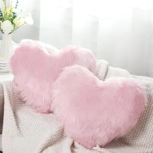 2 Pcs Fluffy Heart Pillows Faux Fur Heart Shaped Plush Pillow Soft 20 x 15.7 Inch Love Throw Pillows with Insert for Home Office Bedroom Living Room Sofa Decoration(Pink)