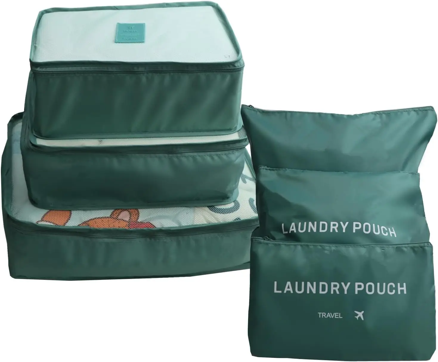 6 Pack Packing Cubes for Suitcases - Compression Luggage Packing Organizers with Laundry Pouch - Travel Storage Bags for Travel Accessories, Clothes, , Toiletries - Dark Green