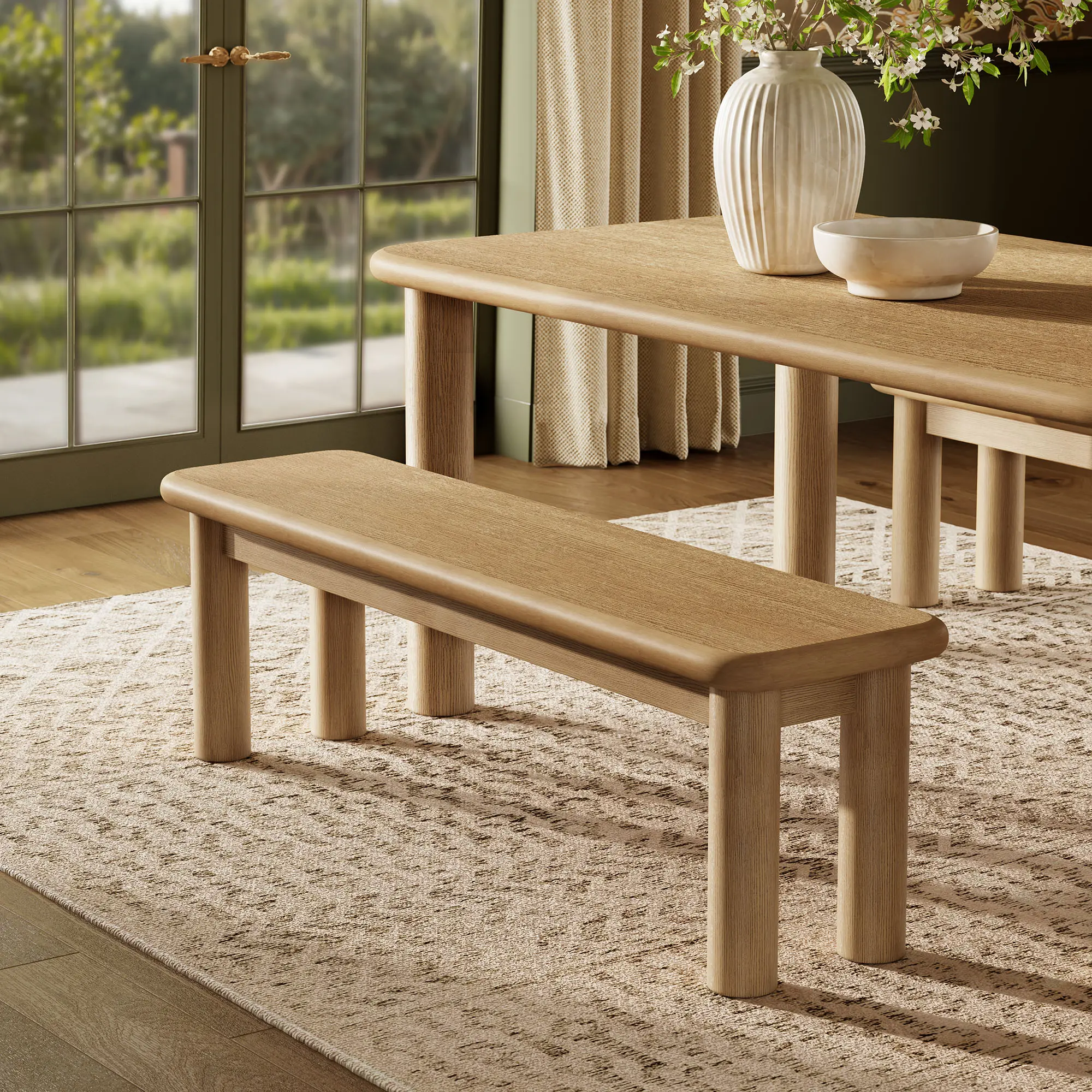 Alvia 58" Wood Bench in Weathered Oak