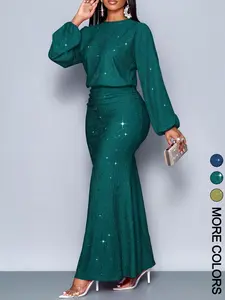 Women's Elegant Mermaid Hem Bodycon Dress, Long Sleeve Christmas Party & Valentine's Day, Sexy Tight-Fitting Evening Gown Formal Womenswear Skirt Style Knit