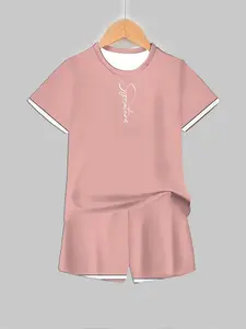 Luxury Simple Style | Kids Set, Pink "Signature" Print, Skin-friendly 2-Piece Set