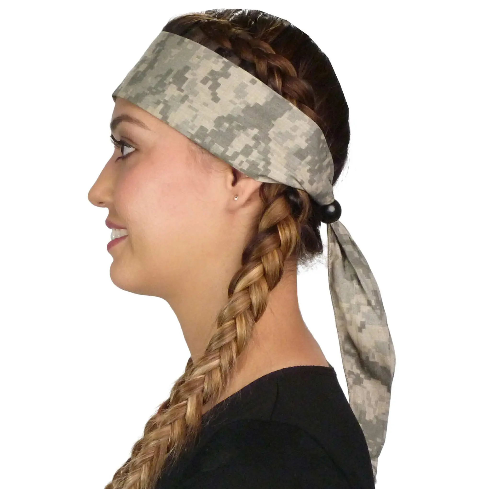 Martial Arts Headband – Adjustable, Tapered Ends and Bead - Army ACU Digital Camouflage