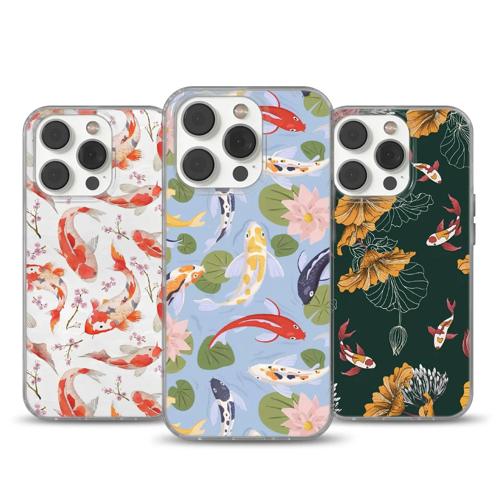 Koi Fish Phone Case, aesthetic aquatic style, elegant koi fish swimming illustration design, slim shockproof protective cover, perfect gift for women teens