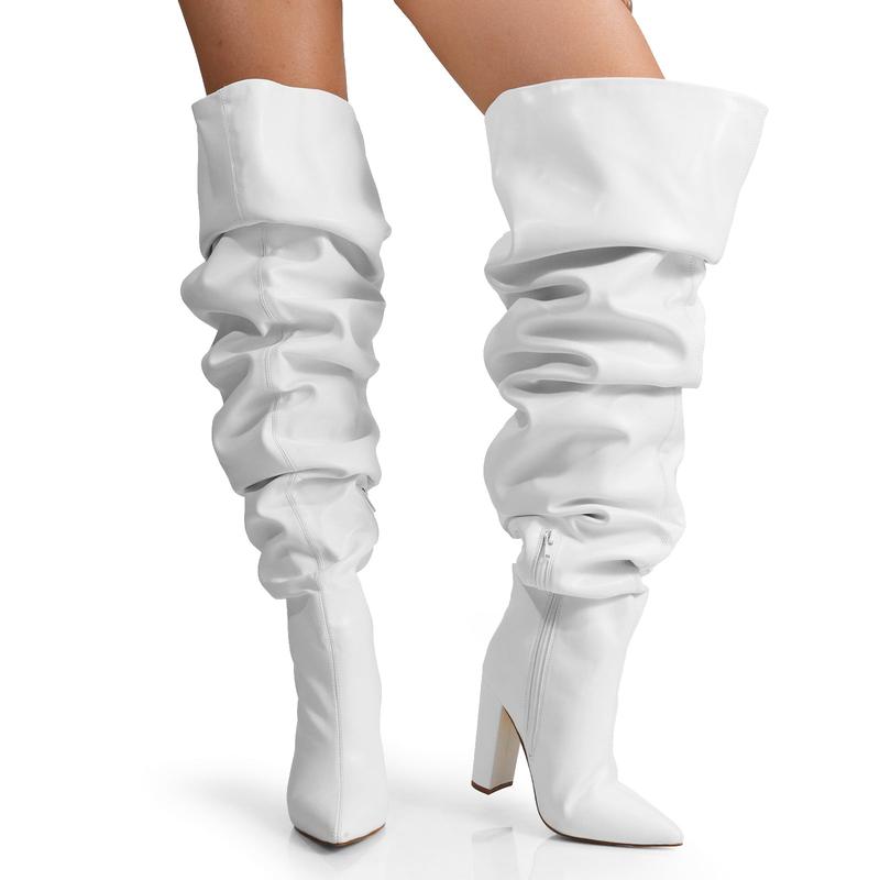 Over The Knee Wide Calf Slouchy Chunky Heel Boots – Snug Toe Fit